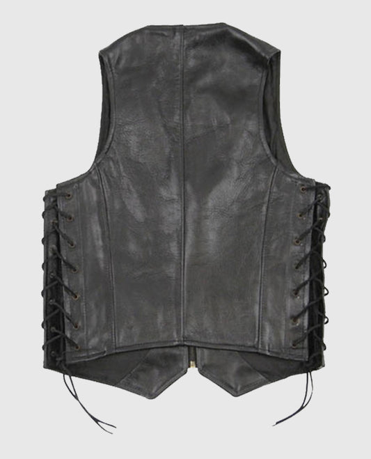 Casual Black Laced Leather Vest