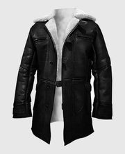Dark Knight Rises Tom Hardy Shearling Leather Black Coat