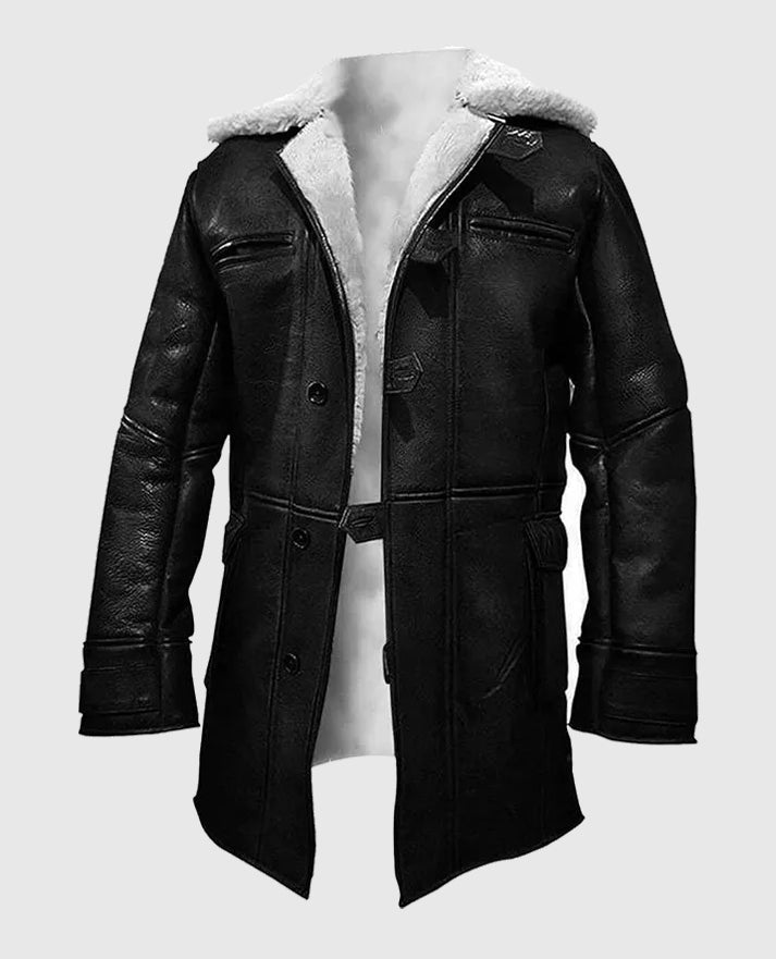 Dark Knight Rises Tom Hardy Shearling Leather Black Coat