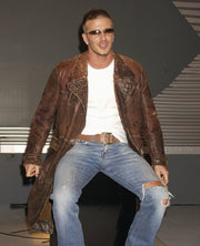 David Beckham Brown Leather Long Coat