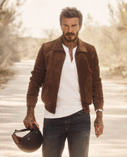 David Beckham Brown Suede Leather Jacket
