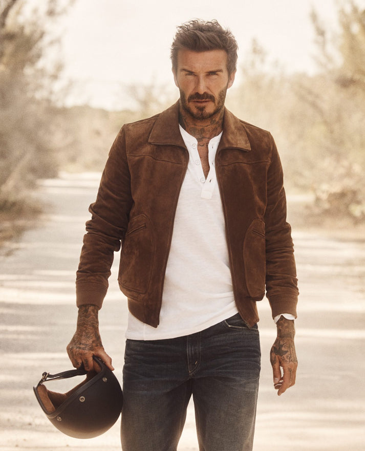 David Beckham Brown Suede Leather Jacket
