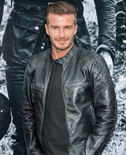 David Beckham Quilted Style Black Leather Biker Jacket

