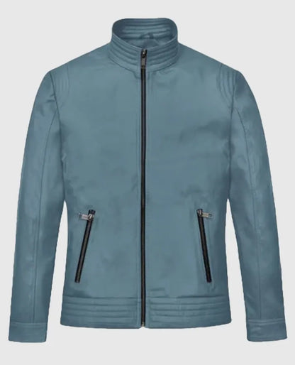 Davin Men's Blue Leather jacket