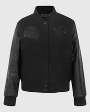 Detroit Lions Triple Black Varsity Wool/Leather Jacket
