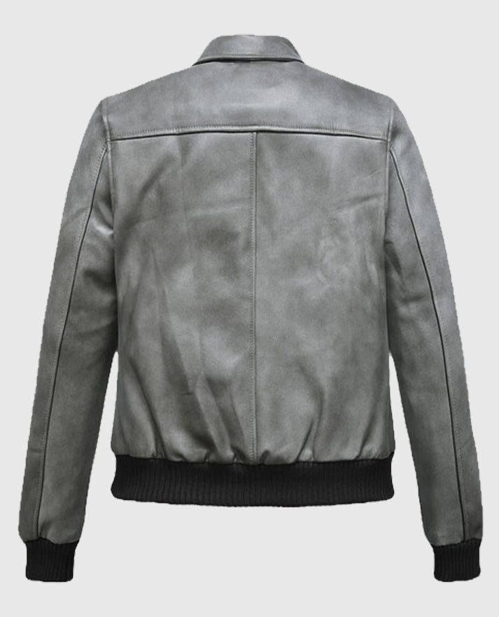 Harbor Gray Kendall Jenner Leather Bomber Jacket
