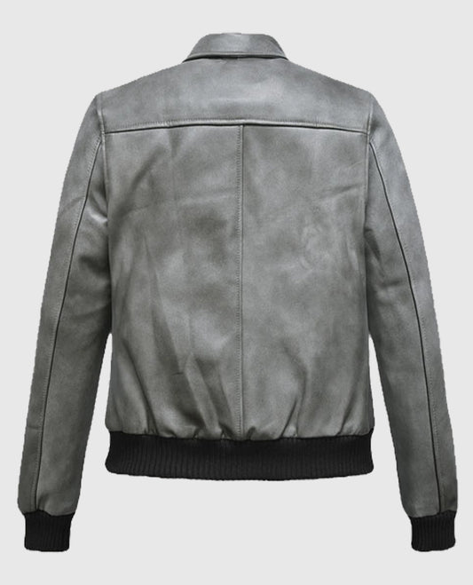 Harbor Gray Kendall Jenner Leather Bomber Jacket
