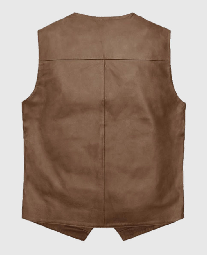 Iron Stride Vintage-Inspired Brown Leather Vest
