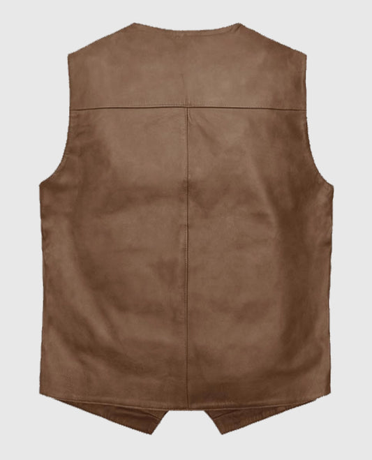 Iron Stride Vintage-Inspired Brown Leather Vest