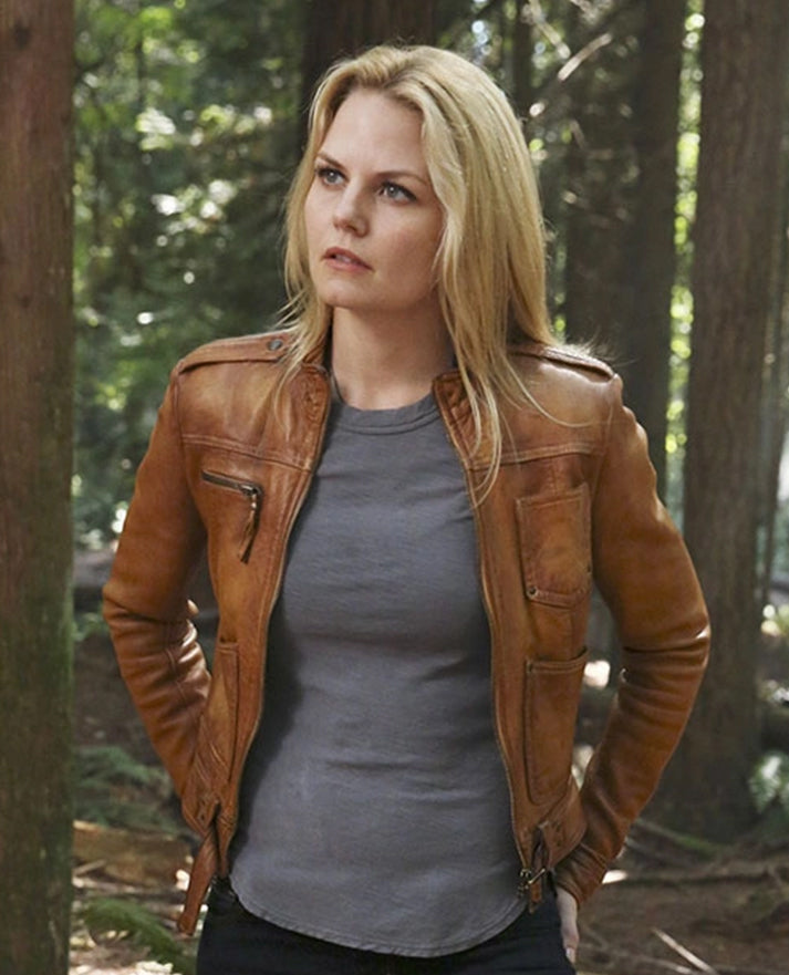 Jennifer Morrison Once Upon A Time Emma Swan Brown Leather Jacket