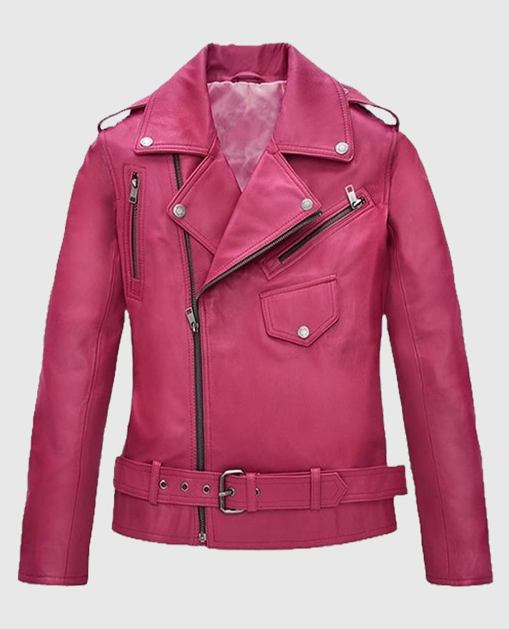 Jessica Alba Leather Pink Jacket