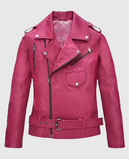 Jessica Alba Leather Pink Jacket