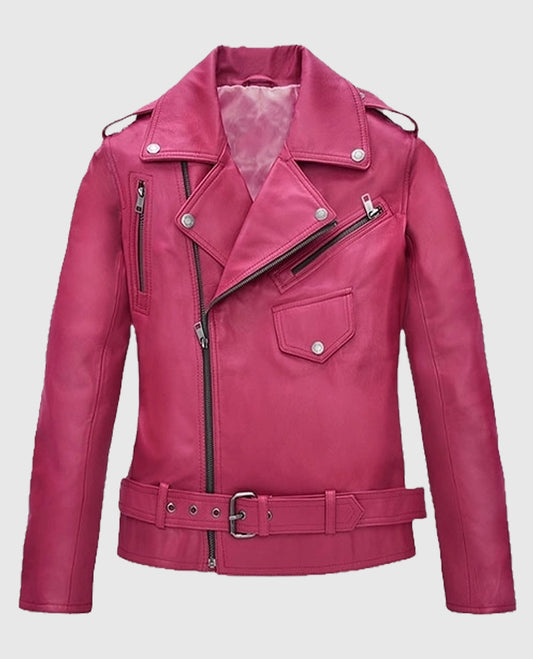 Jessica Alba Leather Pink Jacket