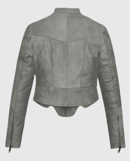 Julia Fox Leather Gray Jacket