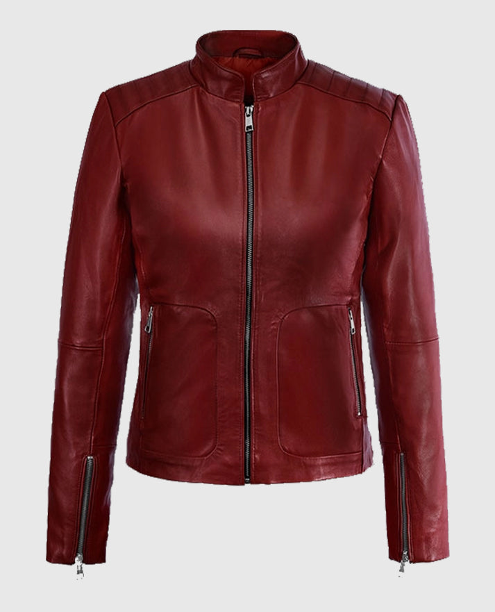 Kaya Scodelario Resident Evil Death Island Red Leather Jacket