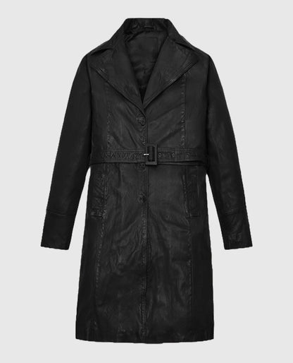 Kim Kardashian Leather Long Black Coat