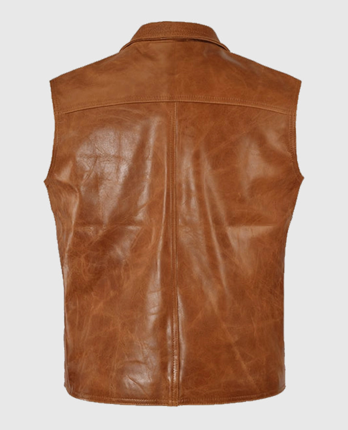 Light Brown Leather Biker Vest