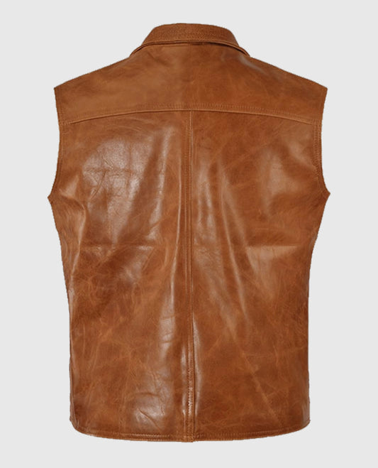 Light Brown Leather Biker Vest