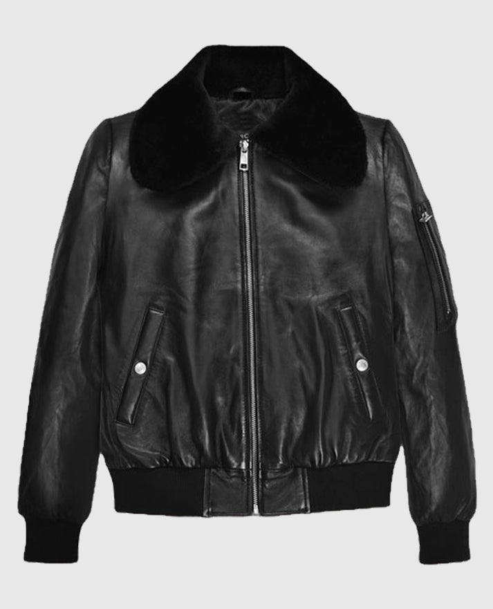 Marilyn Monroe Black Leather Bomber Jacket