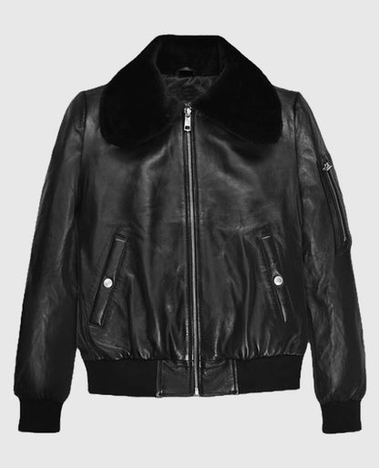 Marilyn Monroe Black Leather Bomber Jacket