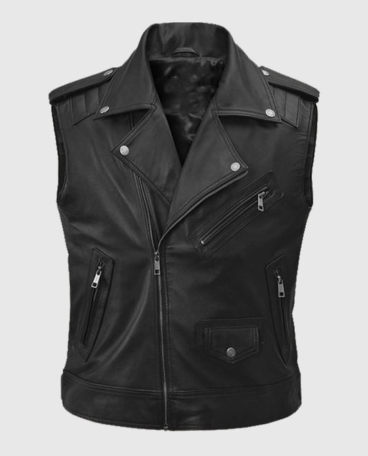 Men's Black Bikers Quilted Leather Vest