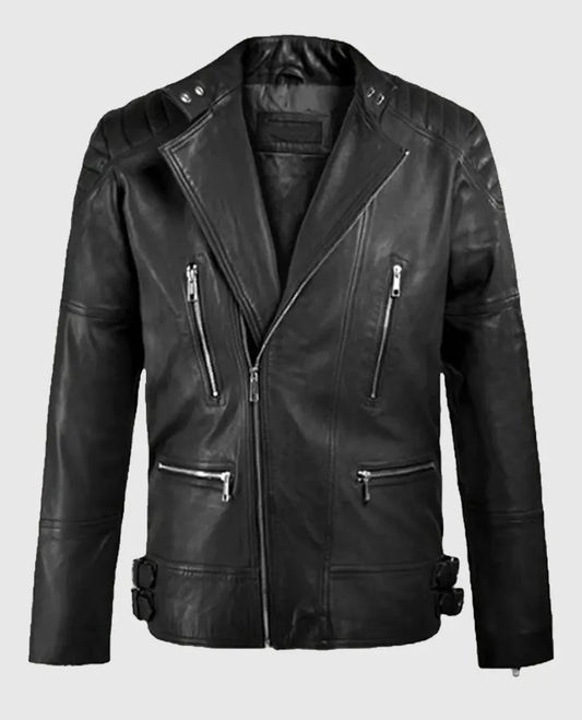 Men's Black Shotgun Moto Leather Jacket