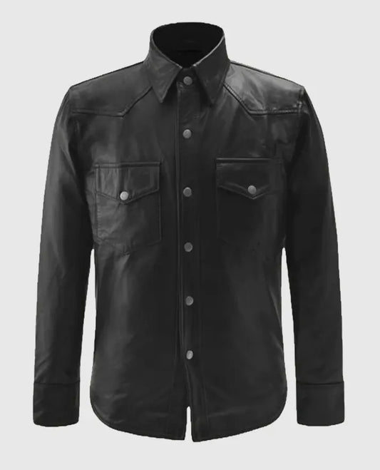 Men's Black Trucker Leather Jacket