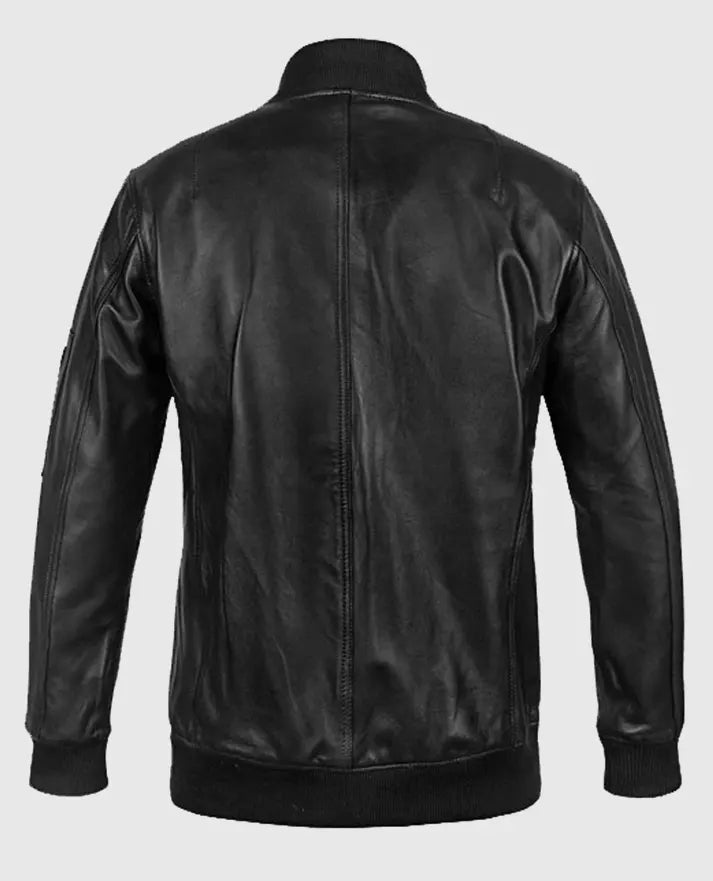 Men's Bomber MA-1 Black Leather Jacket