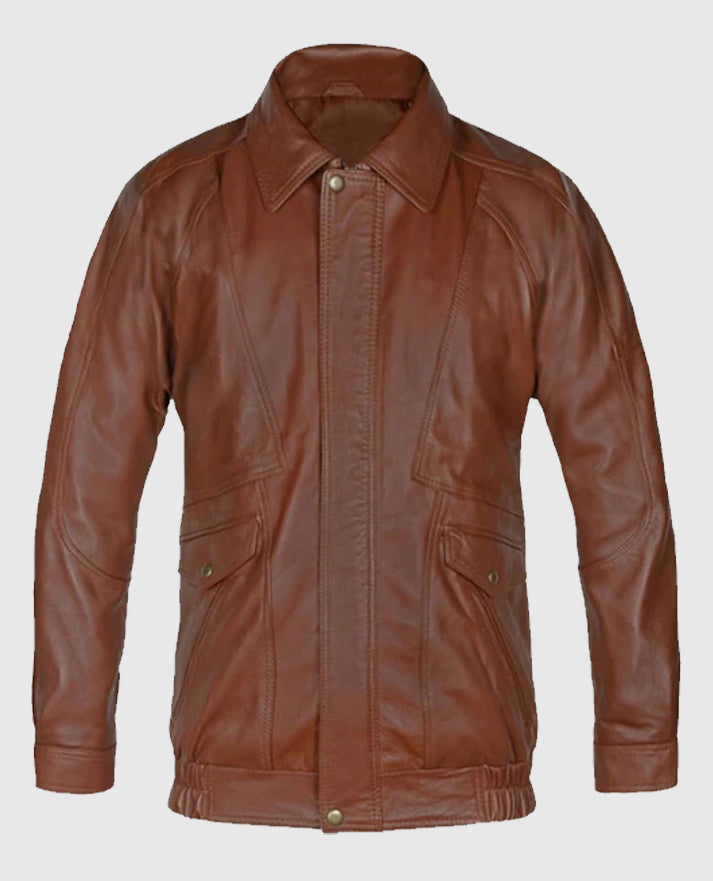 Men's Brown Aviator Bomber Leather Jacket
