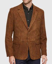 Men's Brown Leather Suede Blazer
