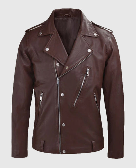 Men's Burgundy Beast Biker Leather Jacket