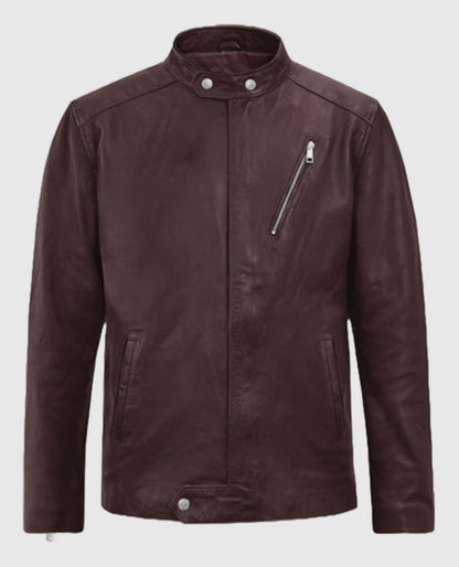 Men's Burgundy Motorad Biker Leather Jacket