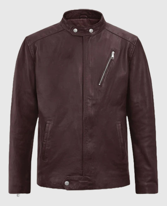 Men's Burgundy Motorad Biker Leather Jacket