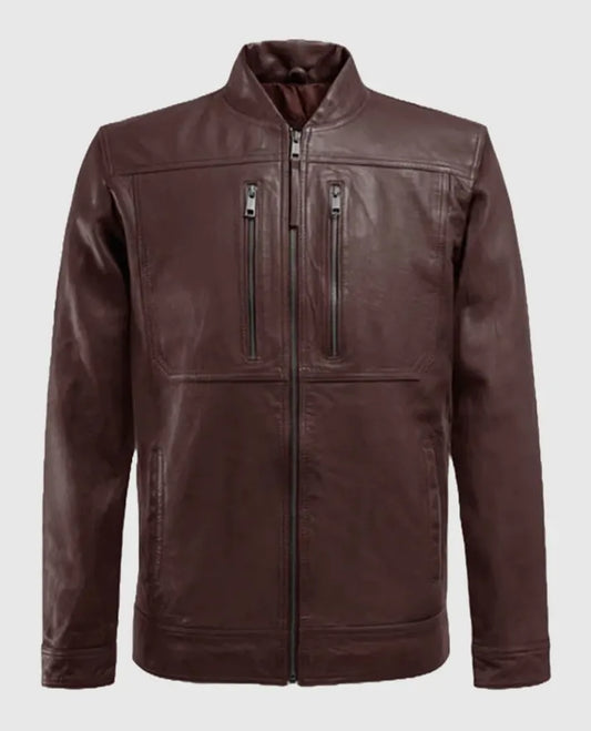 Men's Burgundy Thunder Storm Biker Leather Jacket