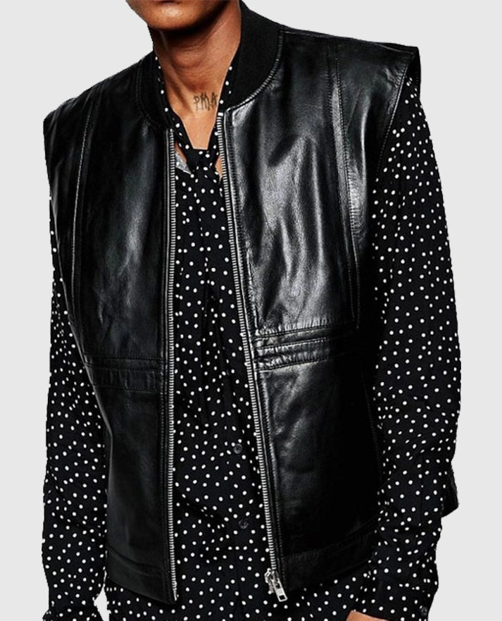 Men's Casual Black Leather Vest