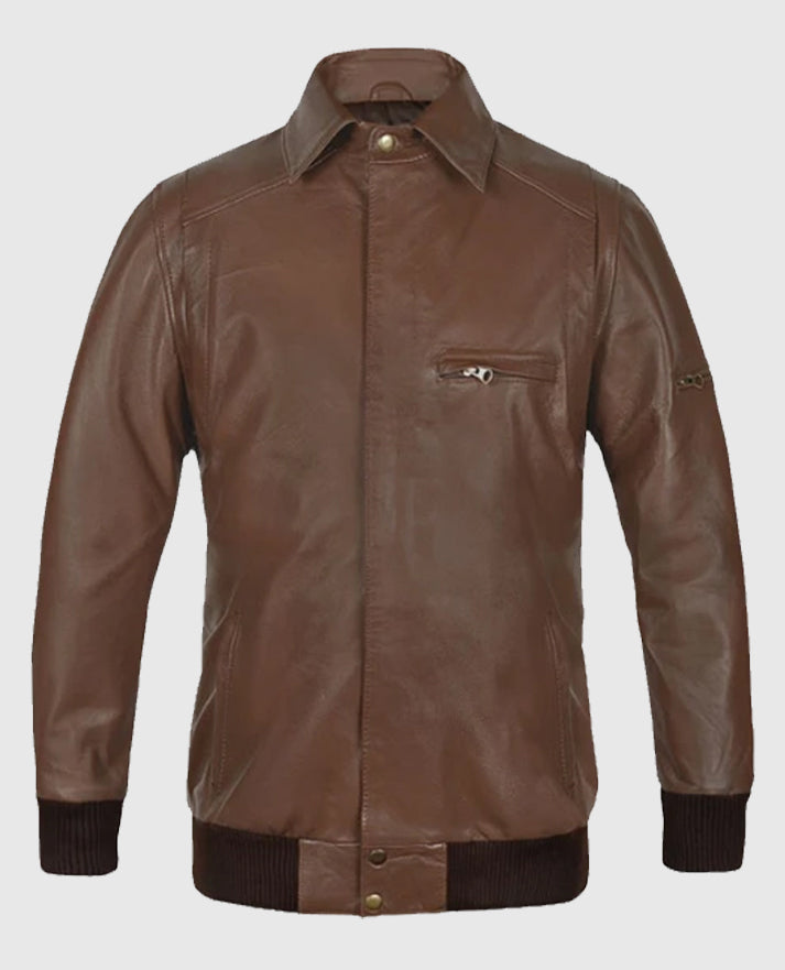 Men's Rich Brown Hunter Bomber Leather Jacket