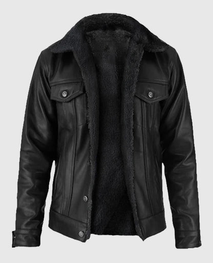 Men's Sherpa Black Leather Jacket