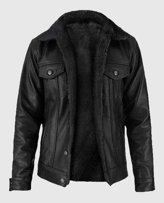 Men's Sherpa Black Leather Jacket