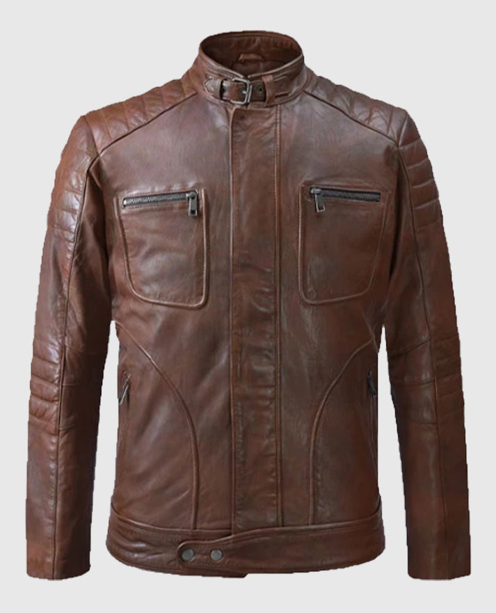 Men's Spanish Brown Firefly Moto Leather Jacket