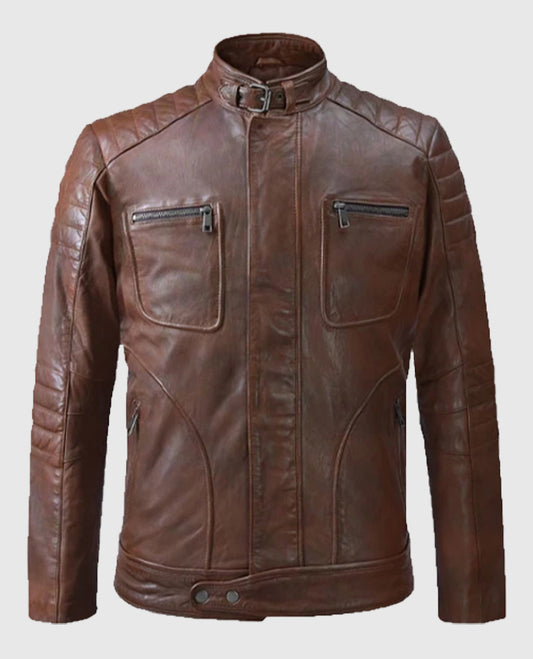 Men's Spanish Brown Firefly Moto Leather Jacket