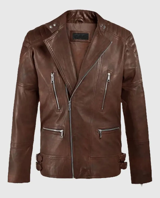 Men's Spanish Brown Shotgun Moto Leather Jacket