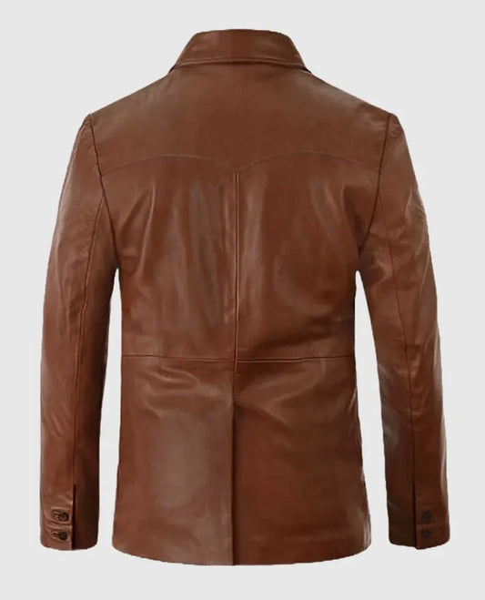 Men's Western Brown Leather Blazer 