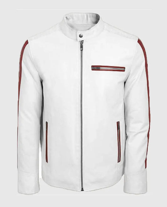 Men's White Biker Leather Jacket