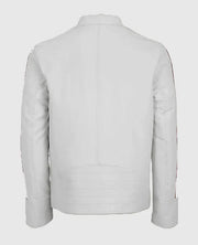 Men's White Leather Biker Jacket