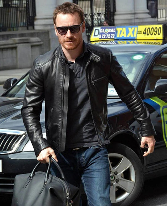 Michael Fassbender Black Biker Leather Jacket