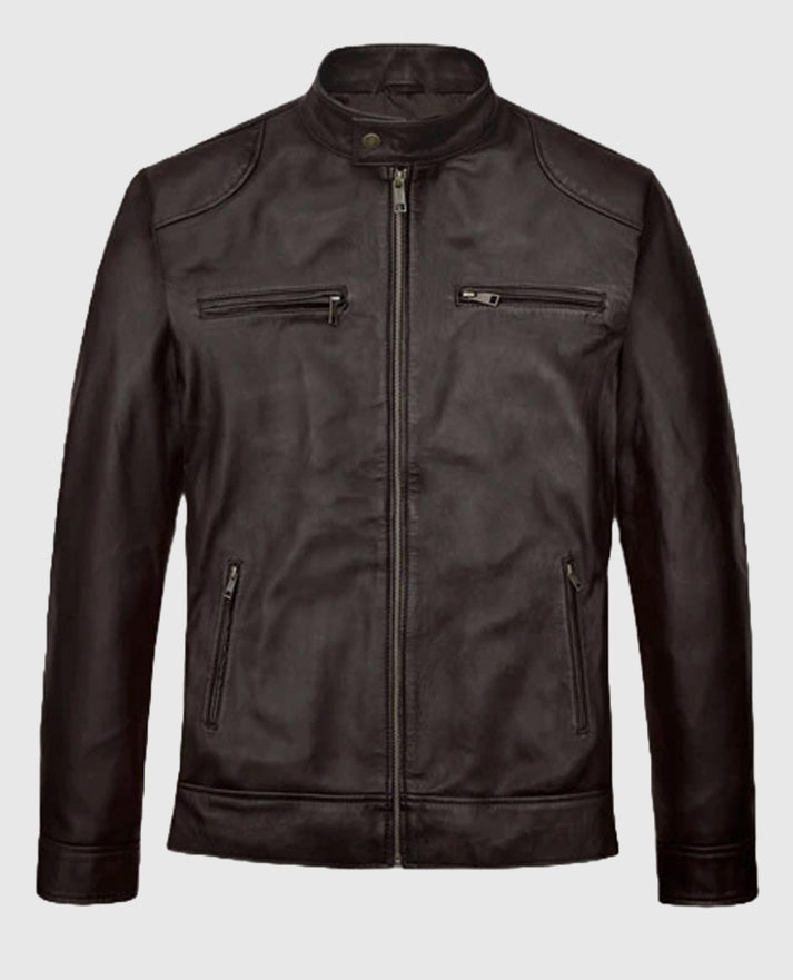 Michael Jordan Brown Cafe Racer Leather Jacket