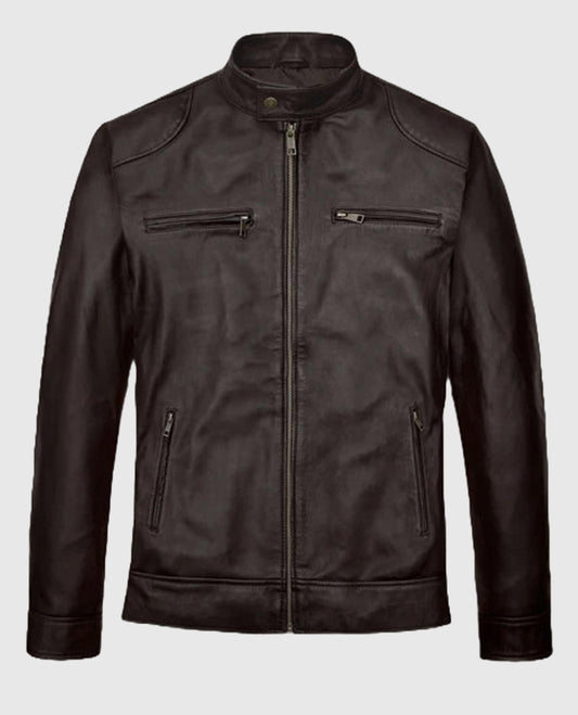 Michael Jordan Brown Cafe Racer Leather Jacket