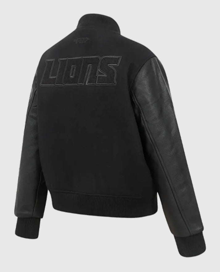 NFL Detroit Lions Triple Black Varsity Wool/Leather Jacket