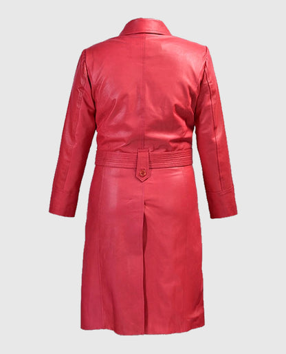   Rita Ora Red Leather Long Coat
