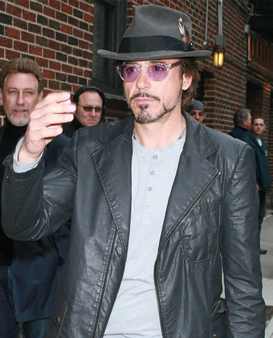 Tony Stark Robert Downey Jr Burgundy Leather Blazer